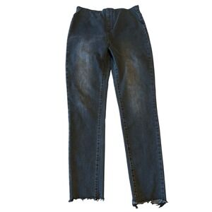 Risen Medium Size Raw Hem High Rise Black Pull On Skinny Jeans